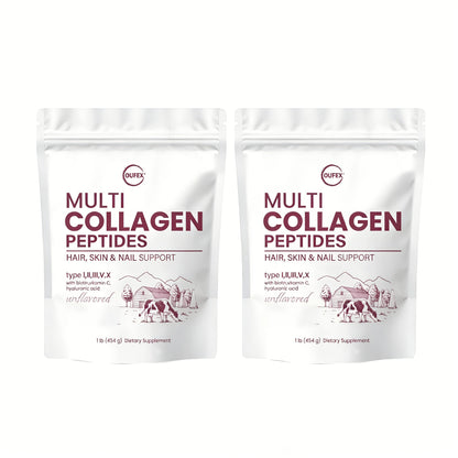Dietary Supplement Multi-Collagen Powder with Types I, II, III, V and X, Biotin and Vitamin C, 2-Pack