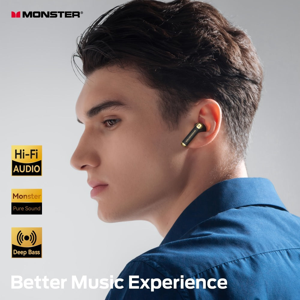 Monster Wireless Earbuds Stereo Sport Earphones Noise Canceling Condenser Mic LED Display Built-in Microphone Clear Calls Bluetooth for Sports Gym Running Black