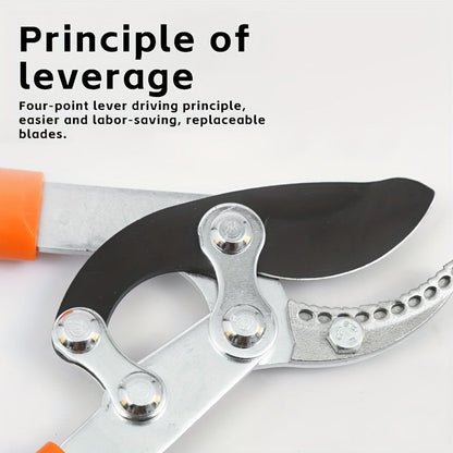 Telescoping Long-Handle Pruning Shears with Silver-Color Shafts, Black Grips and Curved Bypass Blade