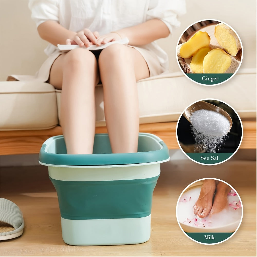 Large Collapsible Foot Bath Basin with Carry Handle, Raised Footbed Texture and Pictured Green Finish