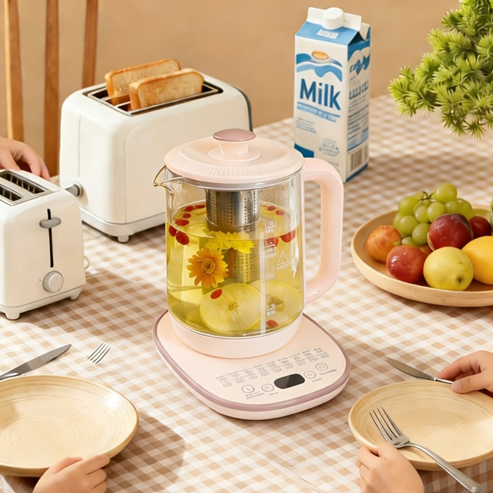 Electric Kettle 1.8L Glass Multi-Function Pot with 18 Presets, Removable Filter and 110V US Plug