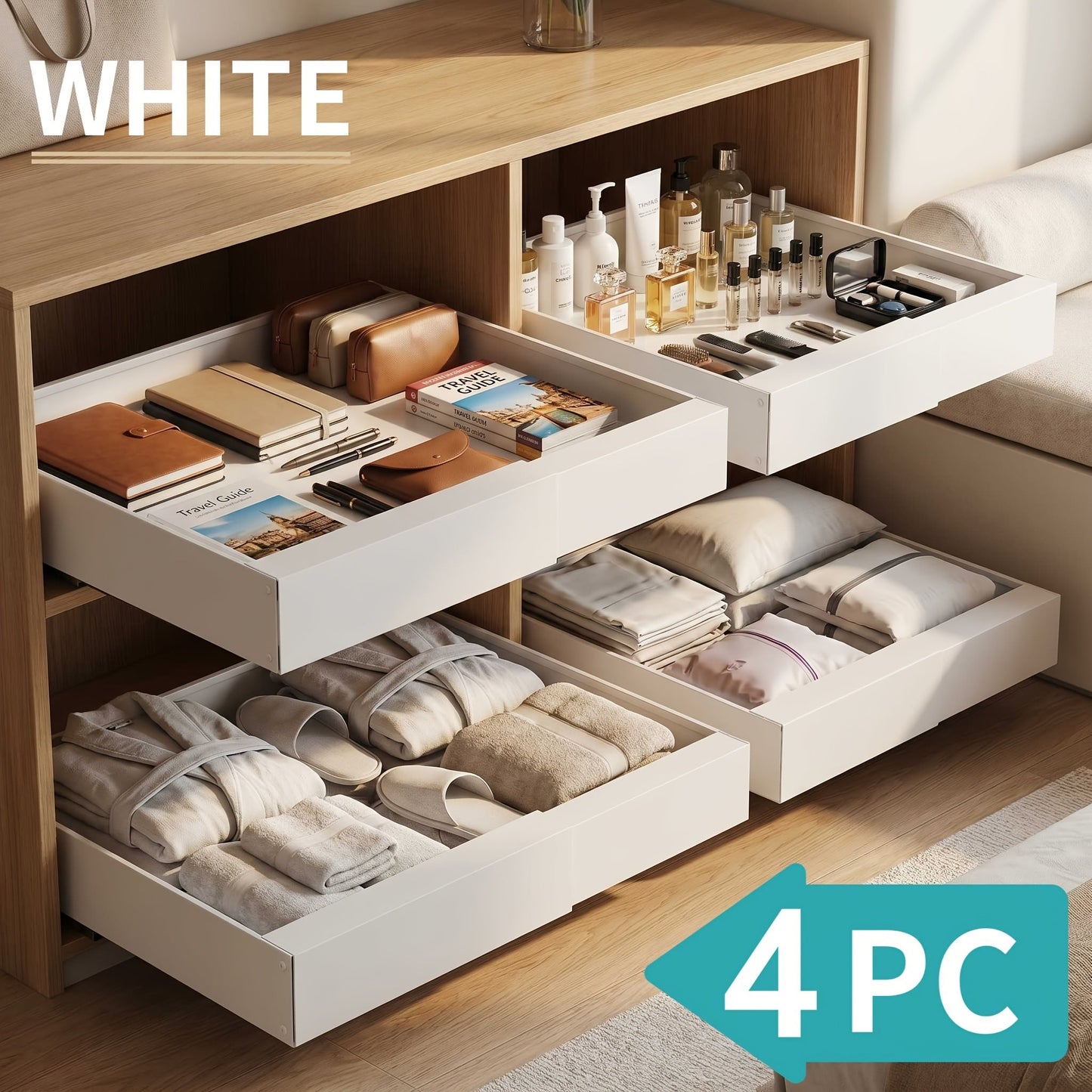 Pull Out Cabinet Organizer Expandable Slide-Out Drawer Shelf Heavy Duty Carbon Steel Silent Sliding Rust-Resistant Storage Rack for Kitchen Bathroom Pantry 12.6"-20.5" Wide