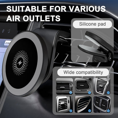 15W Magnetic Wireless Charging Car Phone Mount with Vent Clip, Swivel Joint and Black or White Finish