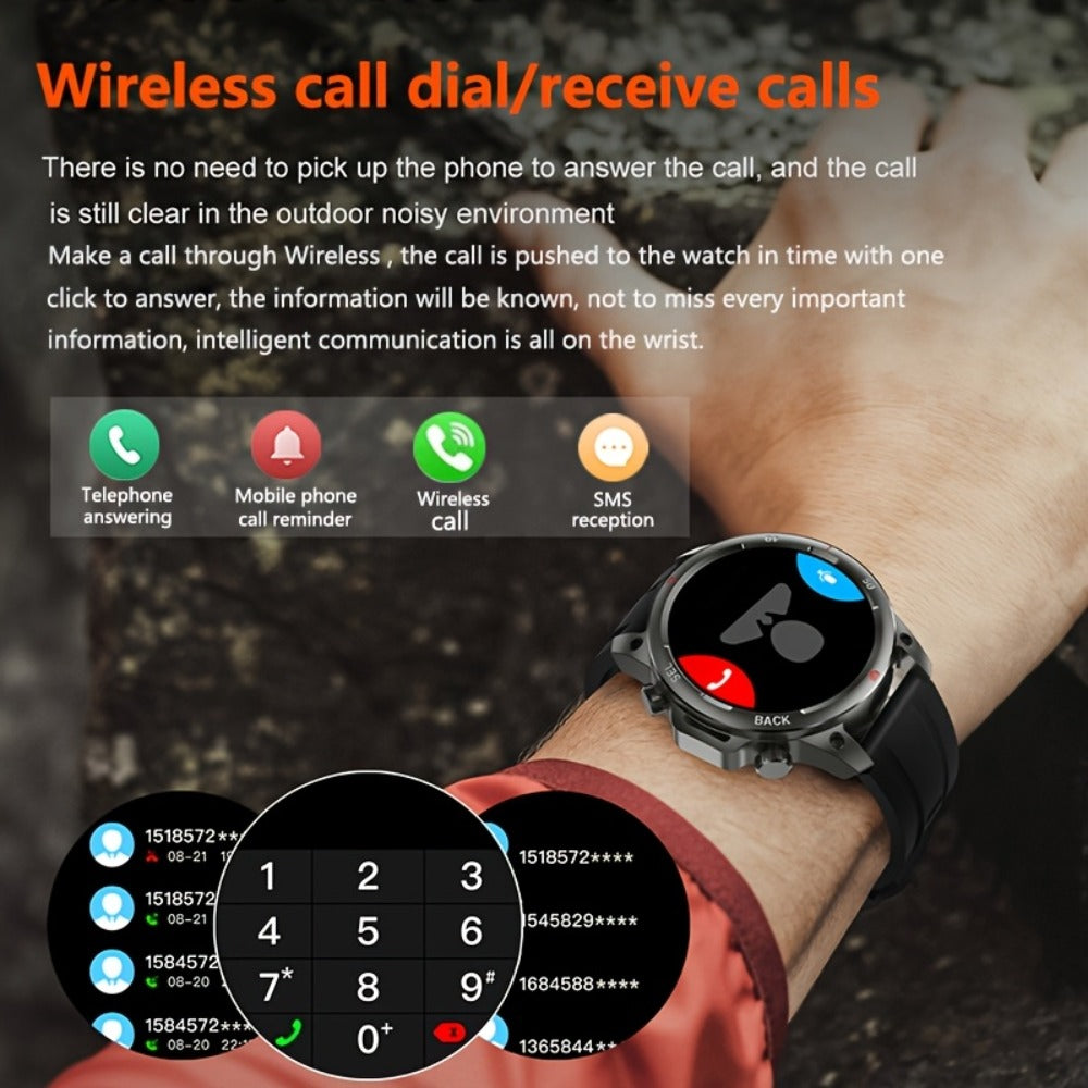 GPS NFC Smartwatch for Men – AI Voice Calling, 360×360 HD Screen, Built-in Compass, Motion Trajectory, Heart Rate Sleep Fitness Tracker – Outdoor Sports Watch Black Silver Steel