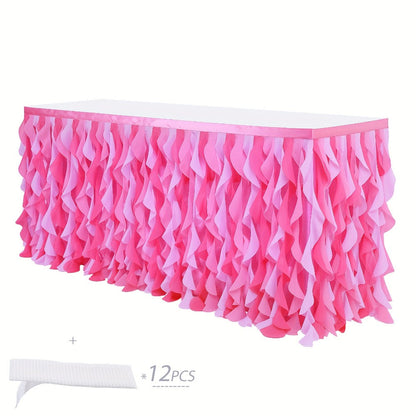 Six-Foot Curly-Willow Tulle Table Skirt with Twelve Color Options and Pictured Attachment Strips