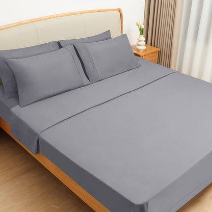 California King Sheet Set 6-Piece Breathable Cooling Bed Sheets Ultra-Soft Hotel Luxury Microfiber 18 Inch Deep Pocket Wrinkle Fade Resistant Flat Sheet Fitted Sheet 4 Pillowcases Multiple Colors