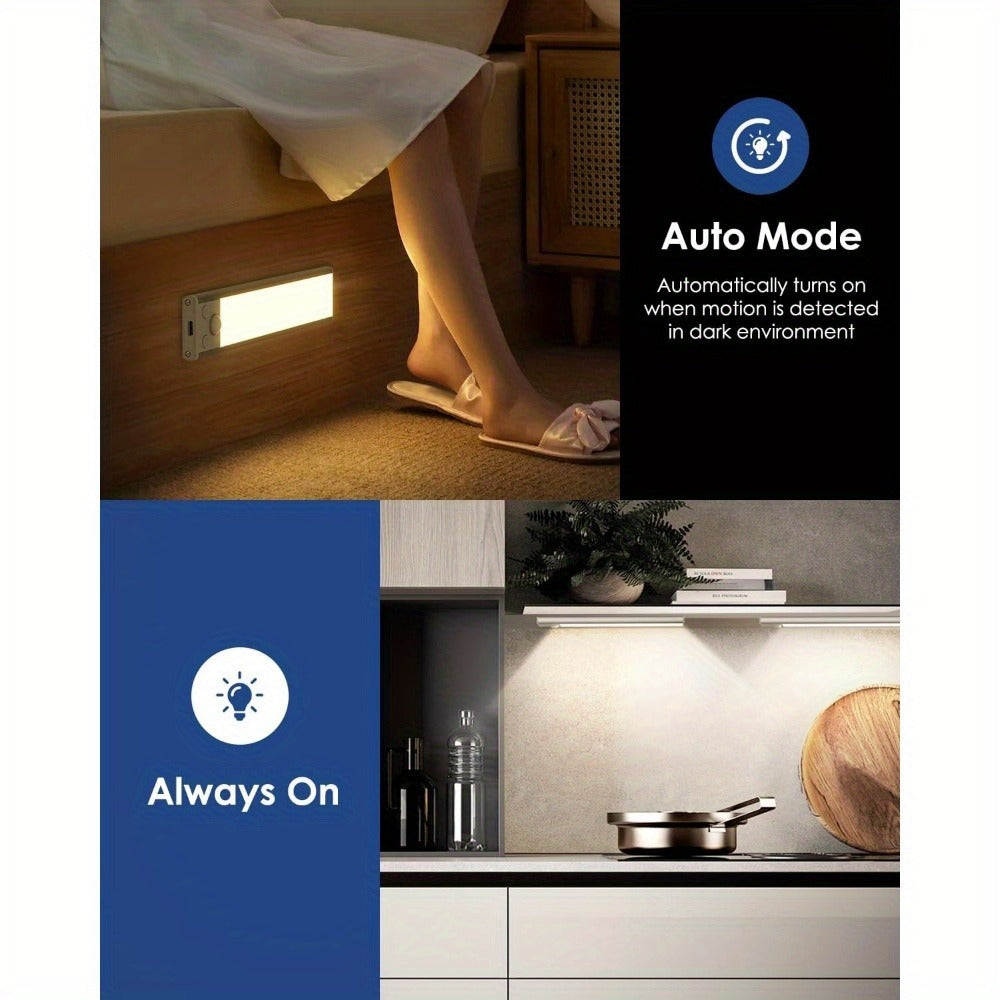 Rechargeable Under Cabinet Lights Wireless – 68 LED Motion Sensor Cabinet Light with 3 Color Temps & 2000mAh Battery – Under Counter Lighting for Kitchen Closet Pantry