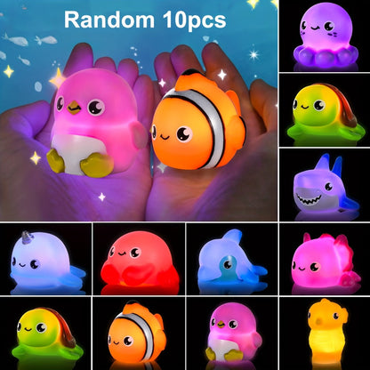Sea Animal Light Up Bath Toys for Babies & Toddlers – 6/10 Pcs Color-Changing Floating Bathtub Toys, Sensory Water Pool Toys for Boys & Girls, Fun Bath Time Gift Set (Random Colors)