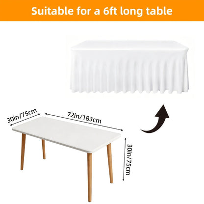 Pleated Rectangle Table Skirts in Black or White with One-, Two- or Four-Piece and Four-Foot Options
