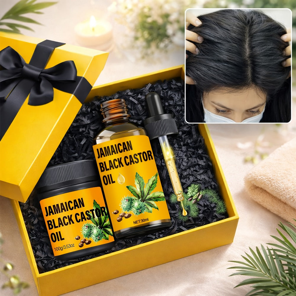 Two-Piece Jamaican Black Castor Oil Hair Care Set with Coordinated Oil and Cream Containers
