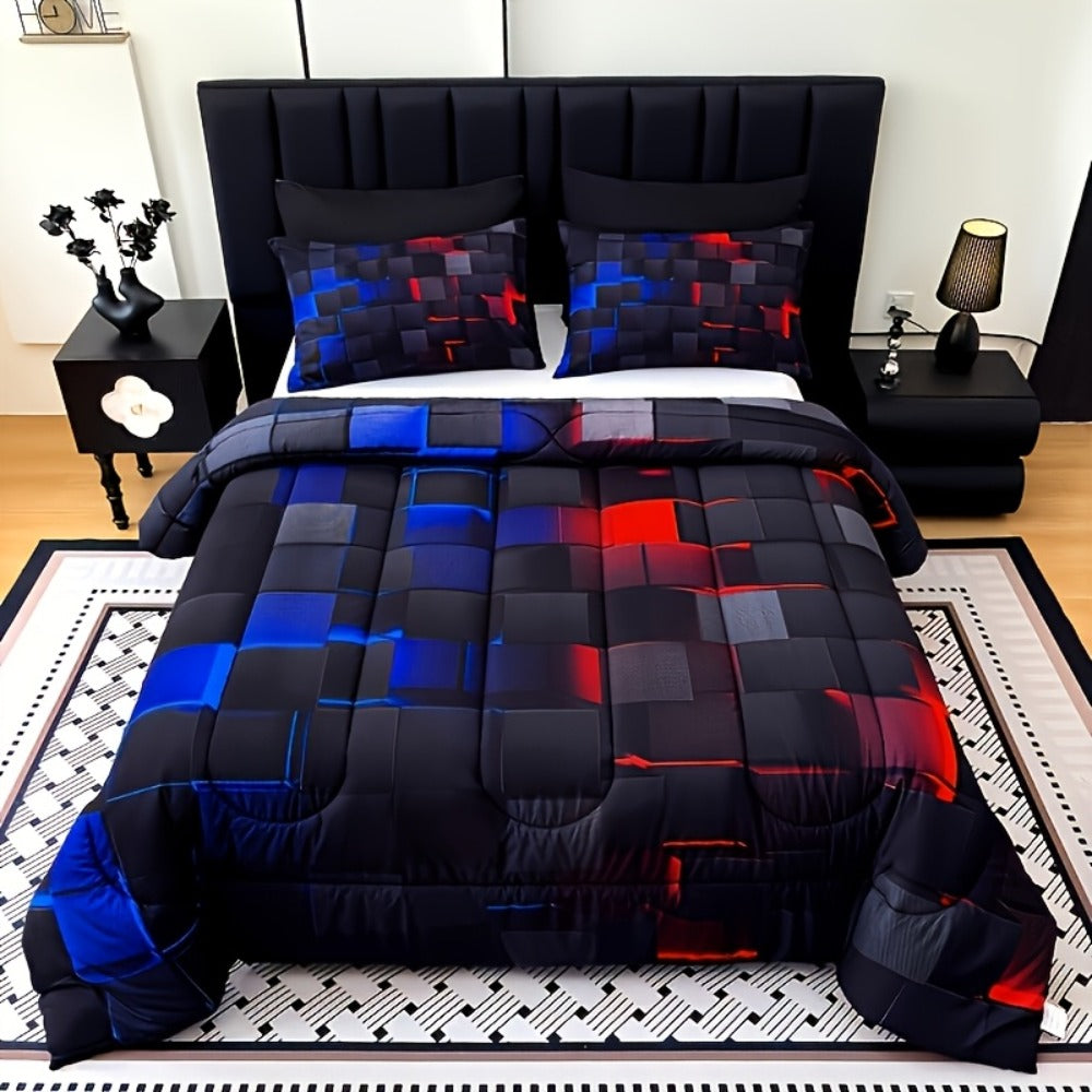 Checkered Quilt Bedding Set in Five Color Designs with Twin, Full, Queen and King Checkout Sizes