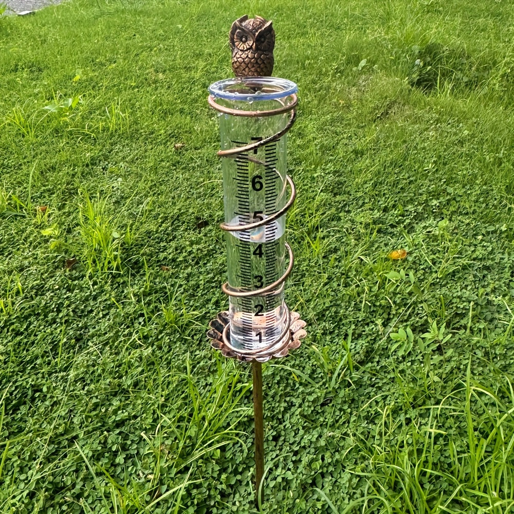 Rain Gauge | Owl Garden Art Metal Frame Outdoor Yard with Cleaning Brush