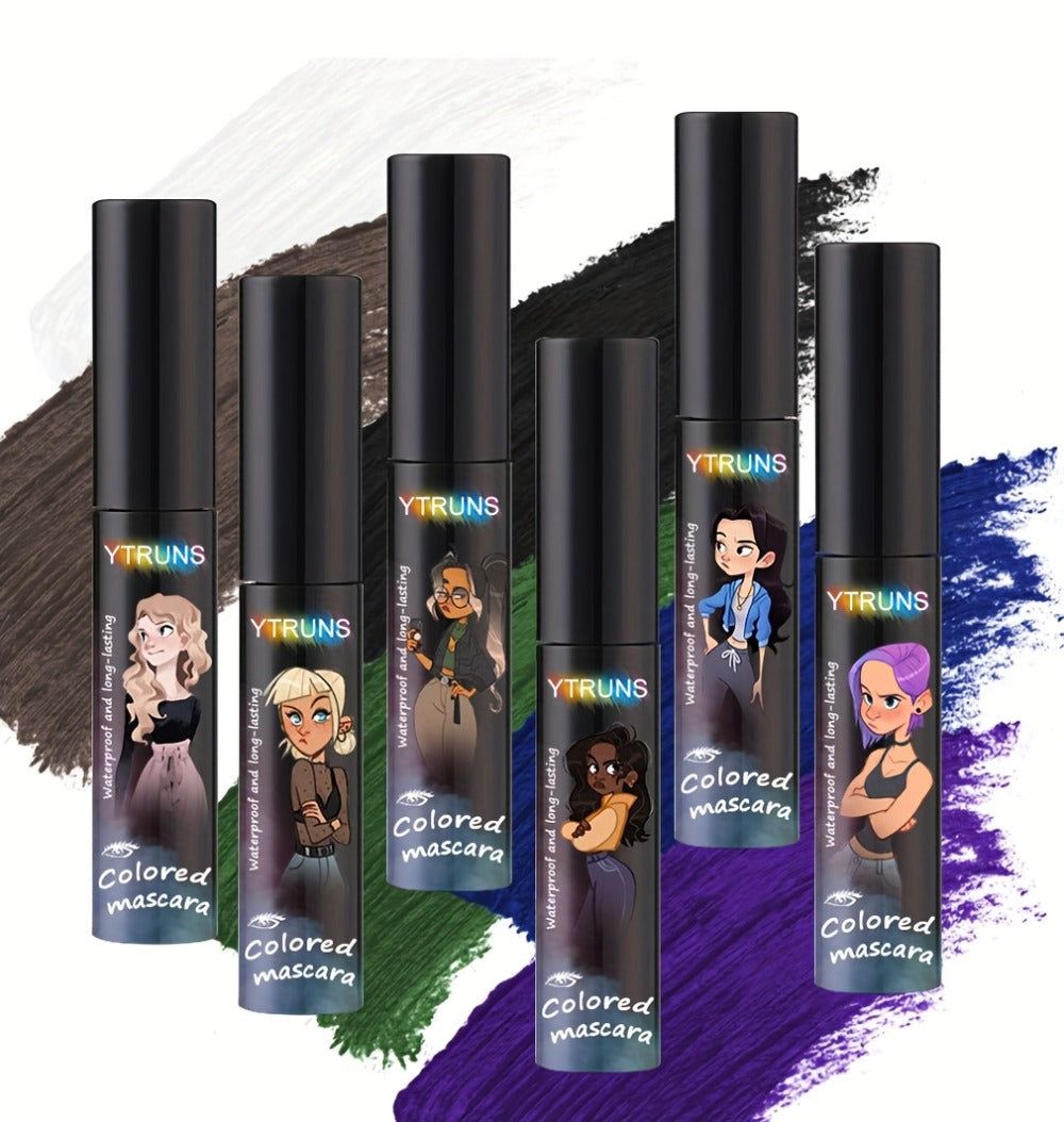 YTRUNS Colored Mascara in Six Shades from White and Brown to Black, Green, Blue or Purple with Curved Wands