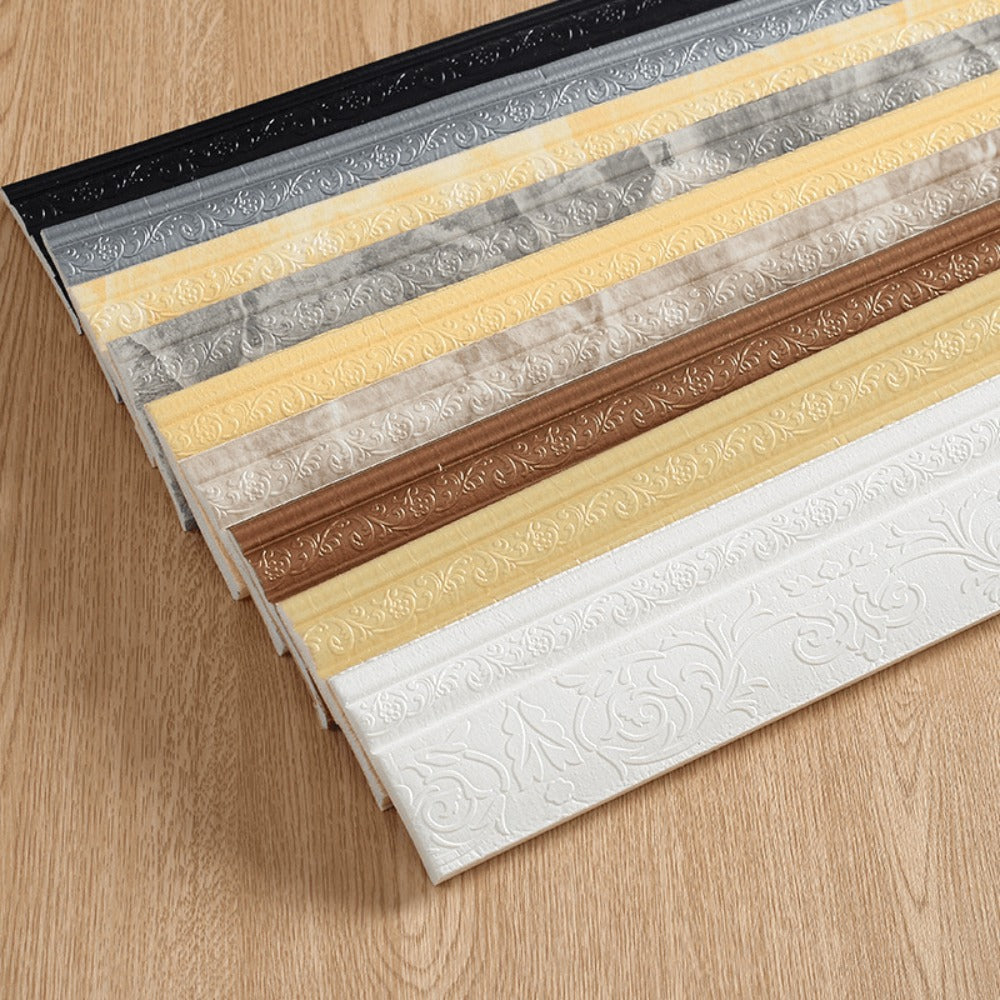 Carved Foam Baseboard Wall Trim Sticker in White, Silver Gray, Copper or Golden, Available in 4, 8 or 12 Rolls