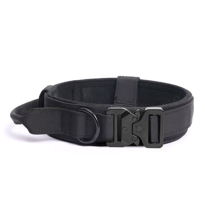 Wide Tactical Dog Collar with Grab Handle, Quick-Release Buckle and Patch Panel in M, L or XL