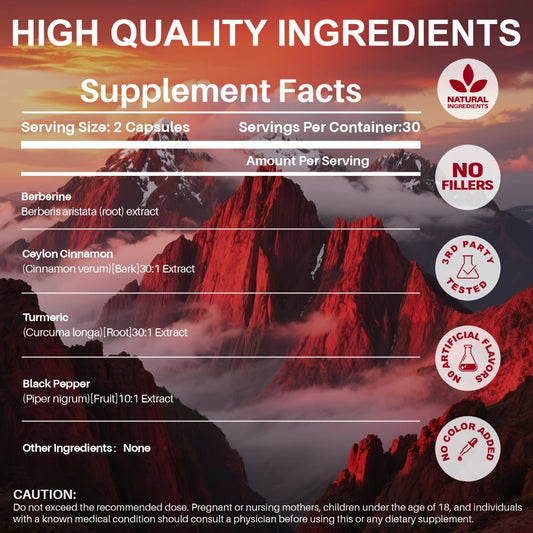 Berberine with Ceylon Cinnamon, Turmeric & Black Pepper – Premium Blood Sugar Support, Vascular Health & Digestive Wellness Capsules | 60 Capsules 1 Month Supply | 1, 2 or 3 Bottle Pack