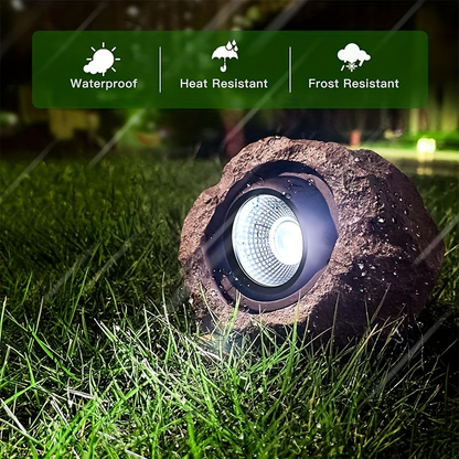 Solar Garden Light Rock Set of 2 with Warm White LEDs, IP44 Rating and Ground-Stake Installation