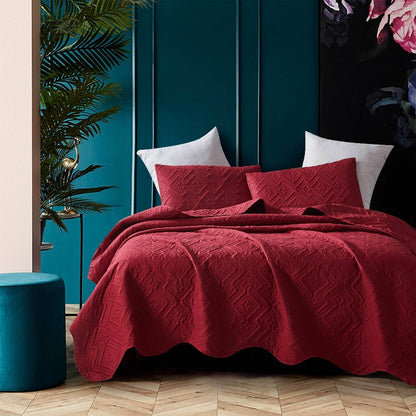 Rhombus-Pattern Three-Piece Bedspread Set in Khaki, Matcha, Blue and Grey with Twin to King Sizes