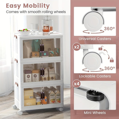 Stackable Storage Bins with Wheels & Drawers | Open Front Foldable Storage Organizer Bins for Home Bedroom Clothes Books Toys Holiday Christmas Gift Storage
