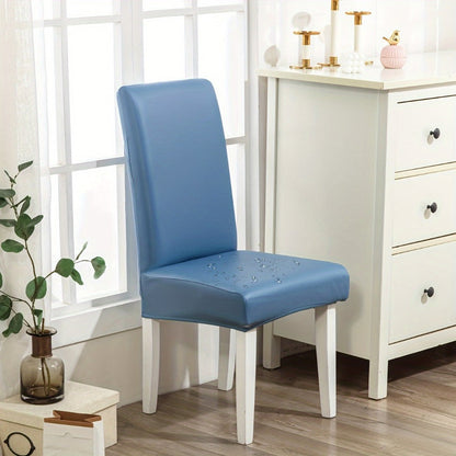 Chair Cover Set of 4 or 6 Stretch PU Leather Dining Slipcovers in Nine Available Color Choices