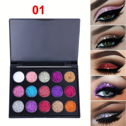 Glitter Eyeshadow Palette 2-Pack 15 Colors Each — Shimmer Metallic Sequin Foil Squalane-Infused High Pigment Eye Shadow Set for Stage Festival Party All Skin Tones Women