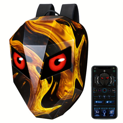 LED Motorcycle Backpack with Display Screen, Hard Shell Helmet Bag, USB Charging Port, 48x48 Dot Matrix Smart Riding Backpack, Large 19-Inch Laptop Compartment, Multiple Colors