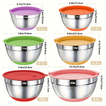Twenty-Six-Piece Mixing Bowl and Kitchen Tool Set with Six Bowls in Khaki, Black or Color Options