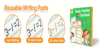 Magic Grooved Handwriting Practice Book for Kids Ages 3-8 — Reusable 5-in-1 Tracing Workbook for Letters Numbers Drawing Math, 3D Groove Pen Control Training with Grip Aids, 10.2×7.3 In