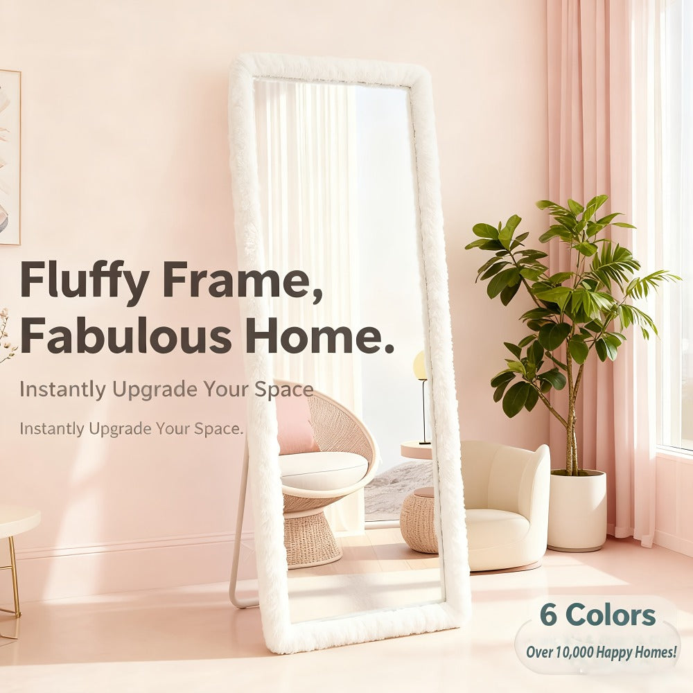 Full Length Floor Mirror Cover Fluffy Stretchable 64"x21" - Soft Non-Slip Irregular Shape Bedroom Dressing Room Mirror Sleeve 6 Colors