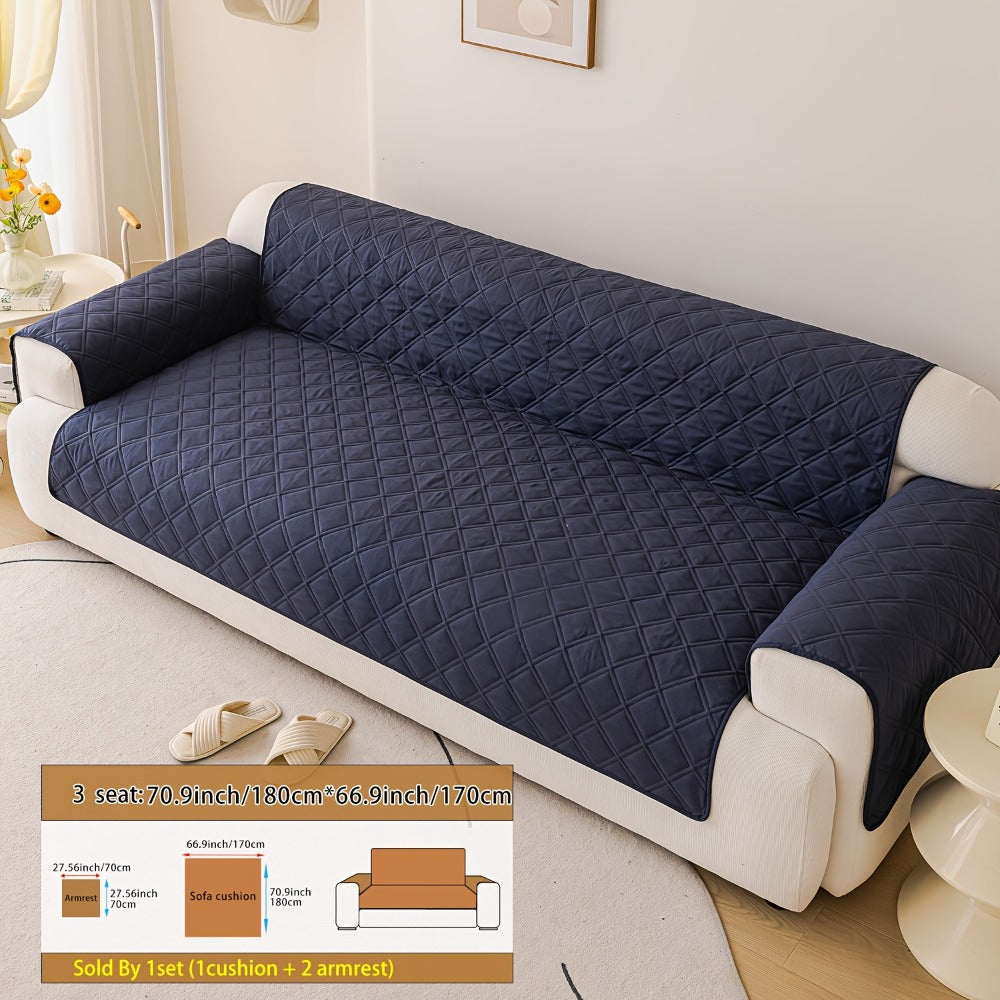 Sofa Cover Three-Piece Soundwave Embossed Set with Sofa Panel, Two Armrest Covers and Anti-Slip Mat