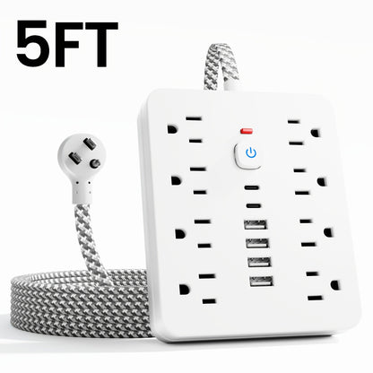 Power Strip 14-in-1 Wall-Mount Model with 8 AC Outlets, 4 USB-A, 2 USB-C and 5- or 10-Foot Flat-Plug Cord