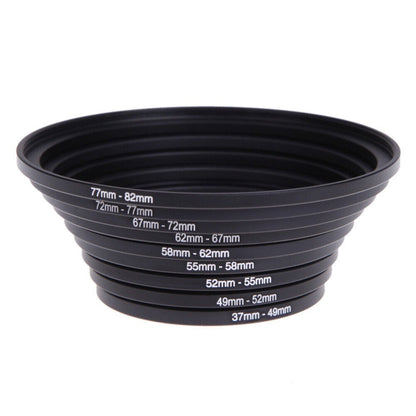 18-Piece Step-Up and Step-Down Lens Filter Adapter Ring Set Covering 37–82 mm Thread Sizes