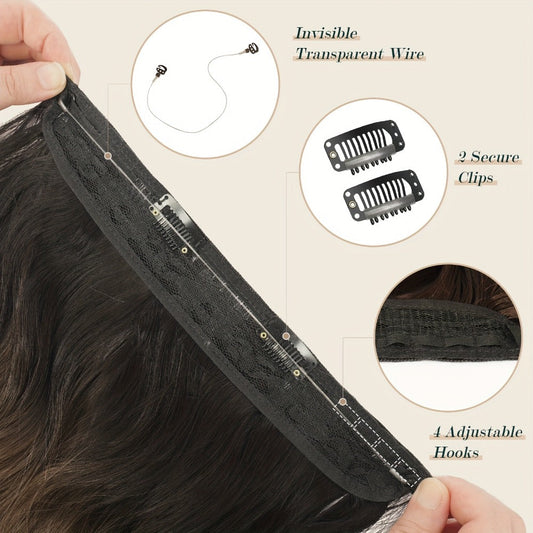 Hair Extensions Wavy 18-Inch Synthetic Halo Weft with Clear Wire, Two Clips and Ten Color Options