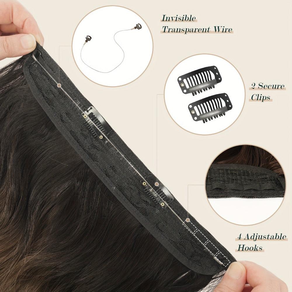 Hair Extensions Wavy 18-Inch Synthetic Halo Weft with Clear Wire, Two Clips and Ten Color Options