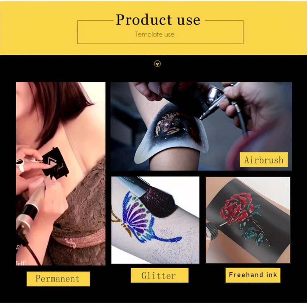 Eight-Piece Hand-Length Tattoo Stencil Set with Floral Patterns for Hands and Forearms in SM010 or SM011