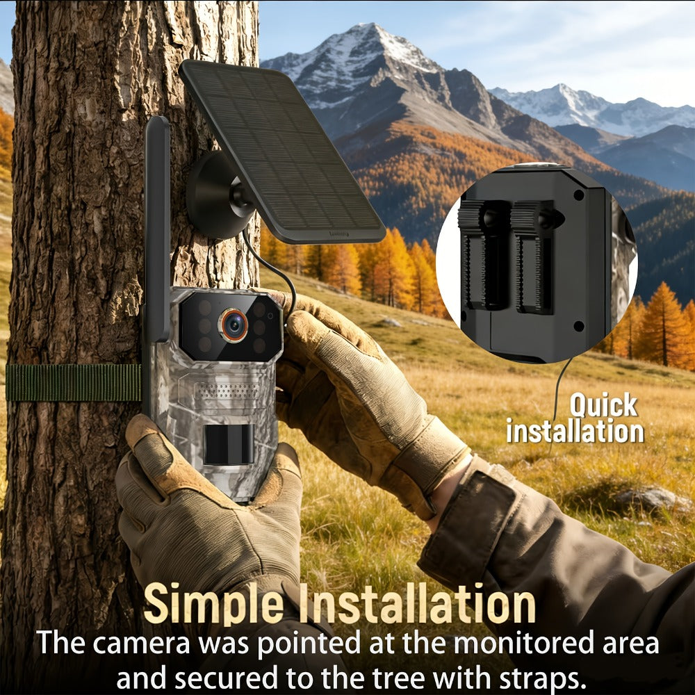 Solar Cellular Trail Camera 1920P No WiFi – 4G LTE Wildlife & Property Monitoring, PIR Motion Sensor, Infrared Night Vision, Two-Way Voice, IP65 Waterproof, Remote Access & 2-Year Replacement Warranty