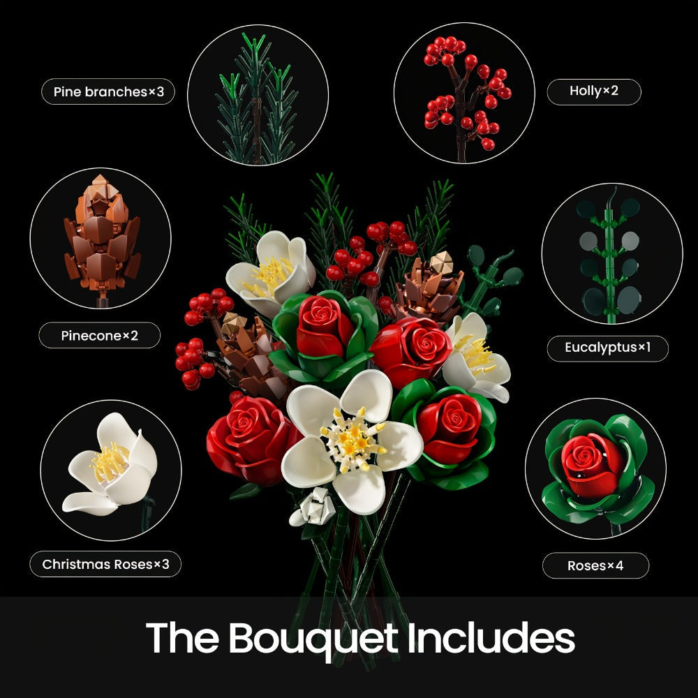 DIY Flower Bouquet Building Kit for Girls & Women – Rose & Lily Brick Set, Healing Series Desk Decoration, Buildable Artificial Flowers, Unique Mother's Day Birthday Valentine's Christmas Gift for Teens Adults