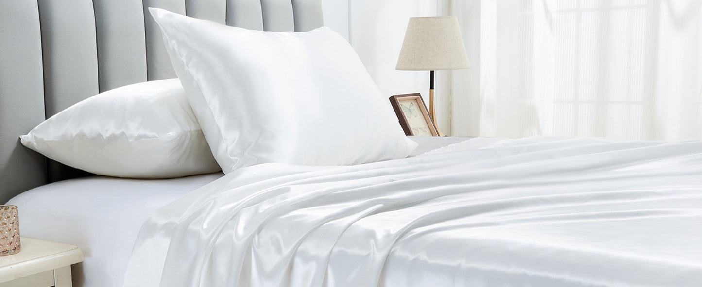 Bed Sheet Set 4-Piece Satin with 35–39 cm Deep Pocket, Machine-Washable Care and Seven Colors