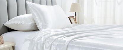 Bed Sheet Set 4-Piece Satin with 35–39 cm Deep Pocket, Machine-Washable Care and Seven Colors