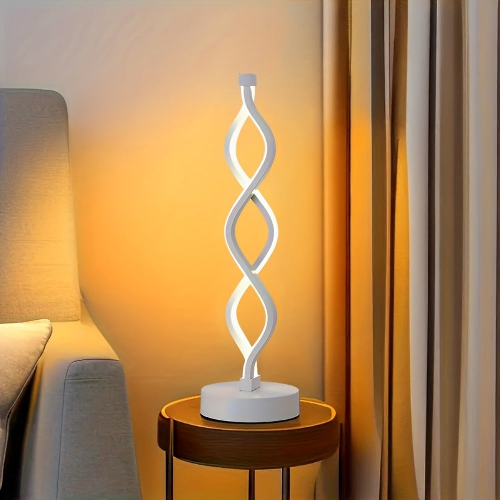 Table Lamp with Spiral LED Wave, Three Color Temperatures, USB Power and One, Two or Wood-Base Options