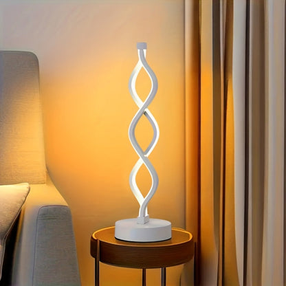 Table Lamp with Spiral LED Wave, Three Color Temperatures, USB Power and One, Two or Wood-Base Options