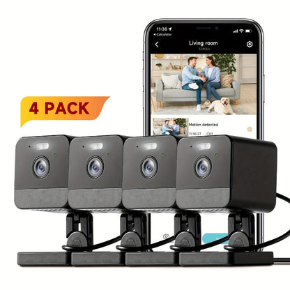 Indoor Security Camera 4-Pack Dual Band WiFi – Full Color Night Vision, Motion Detection Alerts, Two-Way Audio, Built-In Siren, Baby & Pet Monitor, 256GB SD & Cloud Storage for Home