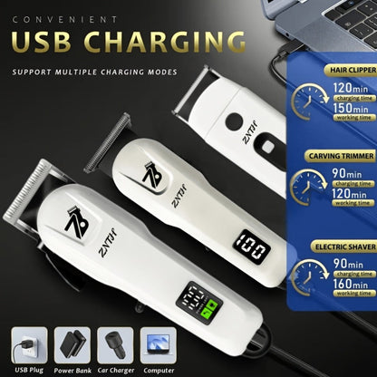 Professional Hair Clipper Kit 9-in-1 Trimmer for Haircut Bald Head Shaving LCD Display USB Fast Charge Long Battery Stainless Steel Blade 4 Guide Combs for Home Barbershop