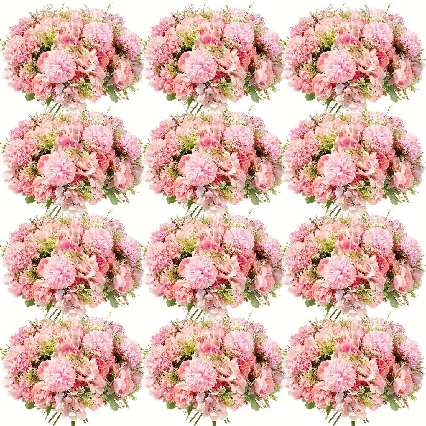 Artificial Flowers 12-Bundle Peony and Hydrangea Bouquet Set in Five Colors for Wedding Decor