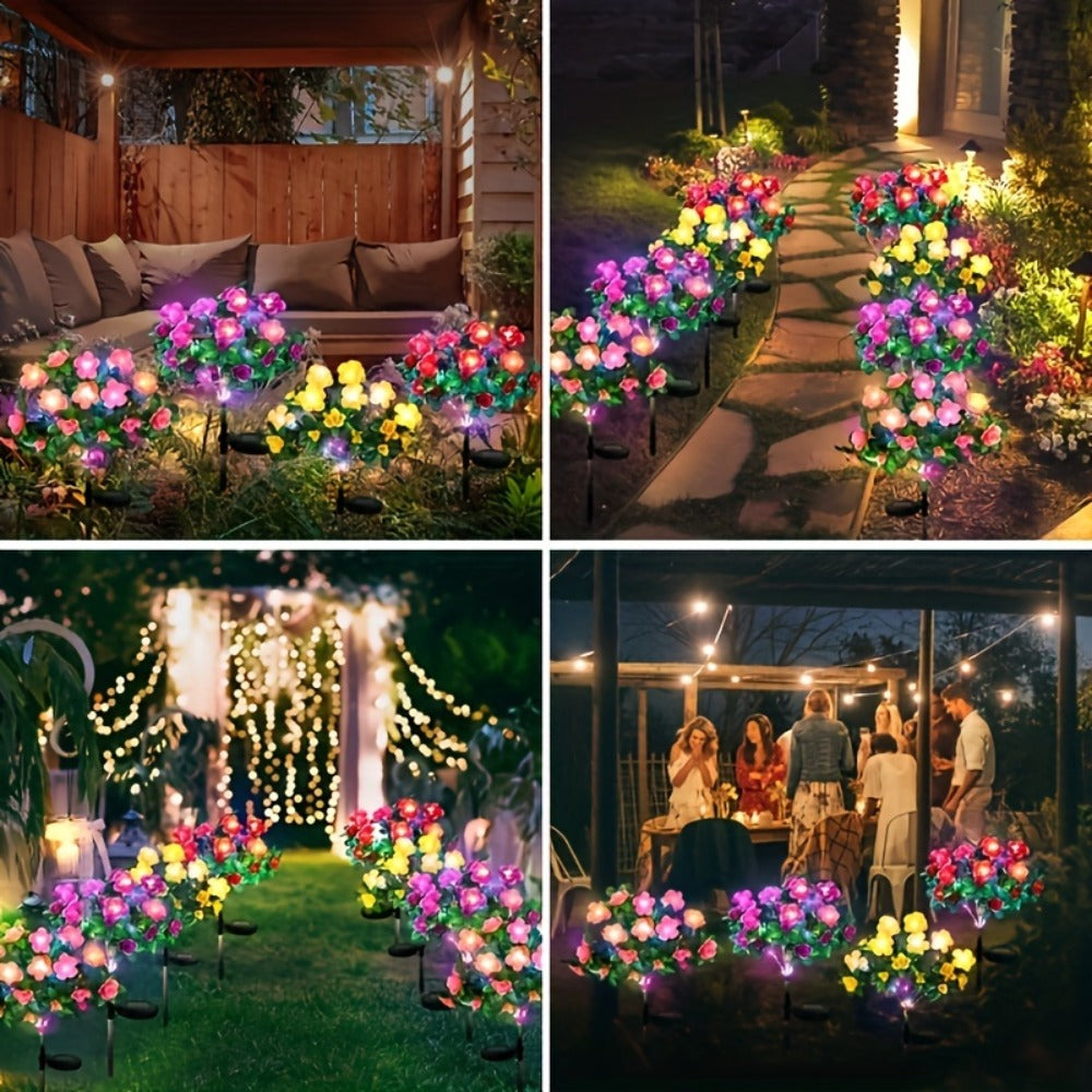 Solar Garden Lights 42-LED Azalea Flower Stake, IP65 with Five Bloom Colors for Yard Decor