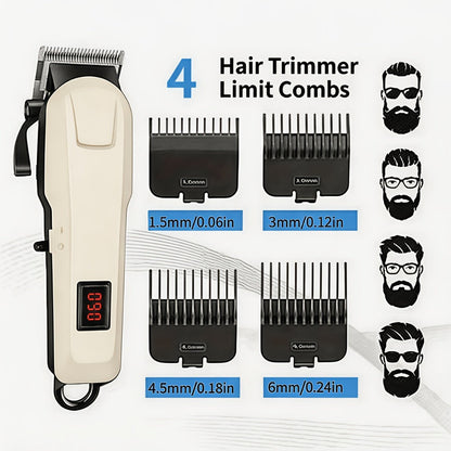 USB Rechargeable Hair Clipper for Men with LCD Display — Professional Large-Capacity Battery Clipper, Reinforced White Design, Home Salon & Travel Essential, Gift for Dad & Son