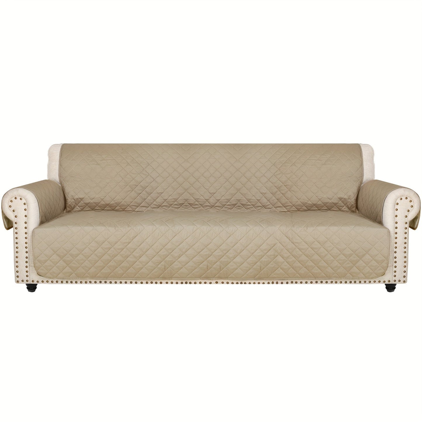 Sofa Cover Five-Layer Quilted Microfiber Protector with Elastic Strap and Foam Anchors for 3 or 4 Seats