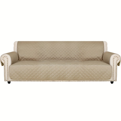 Sofa Cover Five-Layer Quilted Microfiber Protector with Elastic Strap and Foam Anchors for 3 or 4 Seats