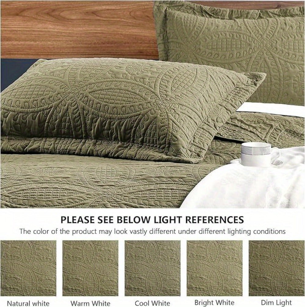 Three-Piece Lightweight Microfiber Quilt Set with Pillow Shams in Ten Size and Color Options
