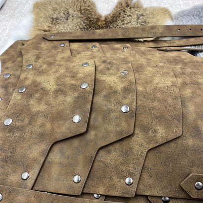 Medieval Costume Shoulder Armor Pair with Layered Riveted Panels, Cross-Back Straps and Three Checkout Colors